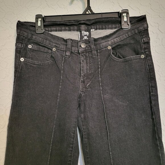 RARE TBB Thunderbird Black Denim Rhinestone Bird Pockets Flared Jeans Size 29L - Picture 6 of 8